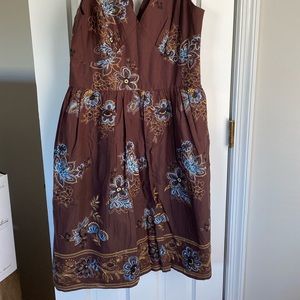 Brown flower tea length dress